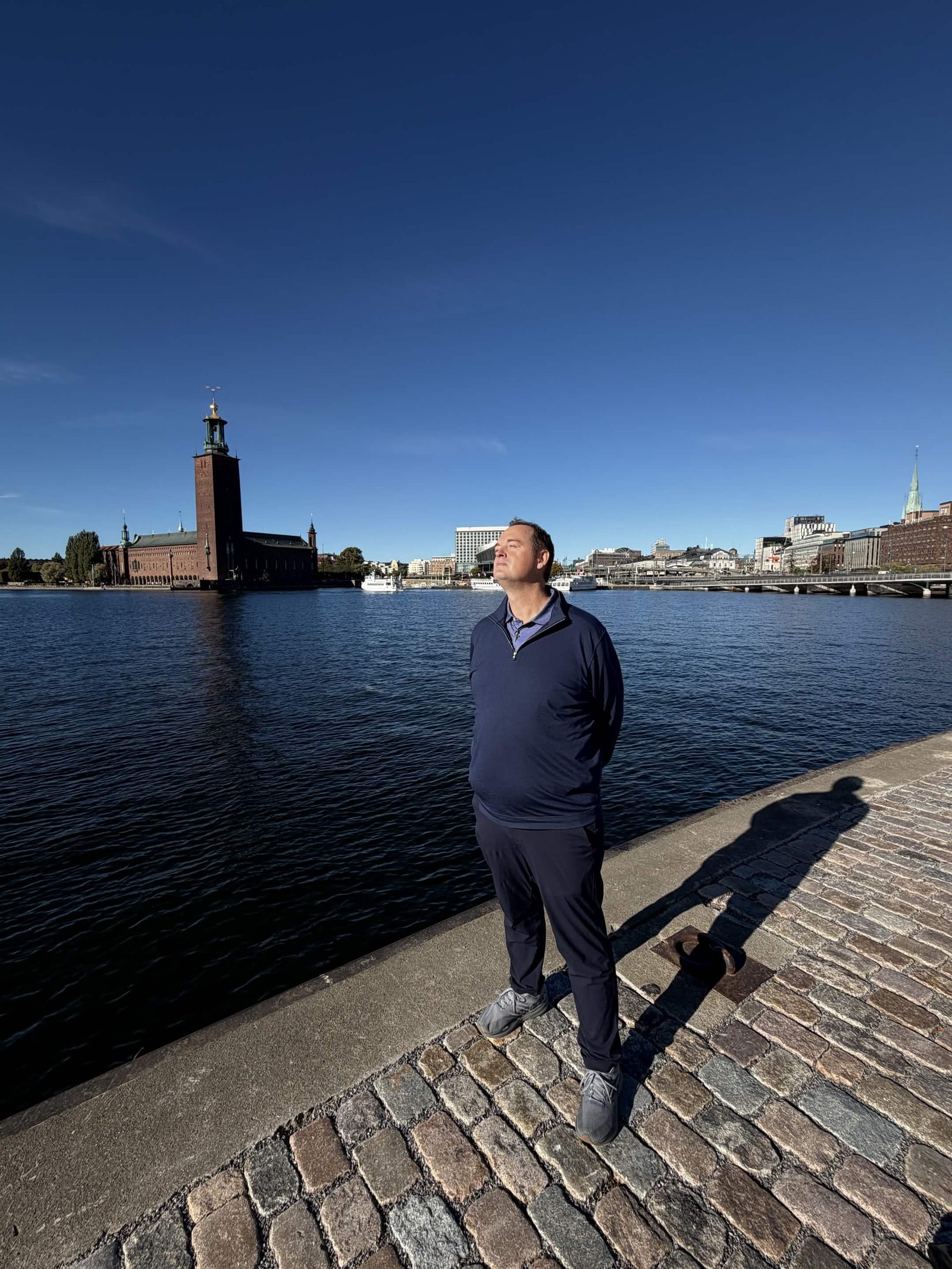 Stockholm. City Hall across the water. The sky is the point, not the tower.